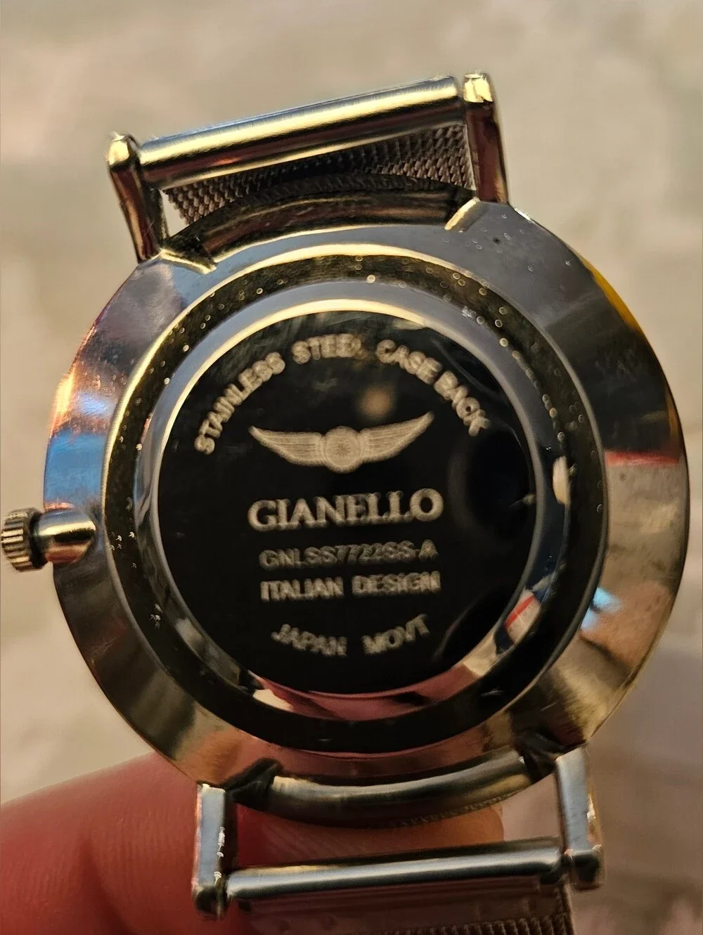 Gianello Stainless Steel Case Back Slim Case Mesh Bracelet Watch Italian Design
